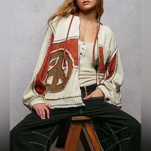 ✨NWT POL Multicolor Road to Peace Patch Hoodie Waffle-Knit